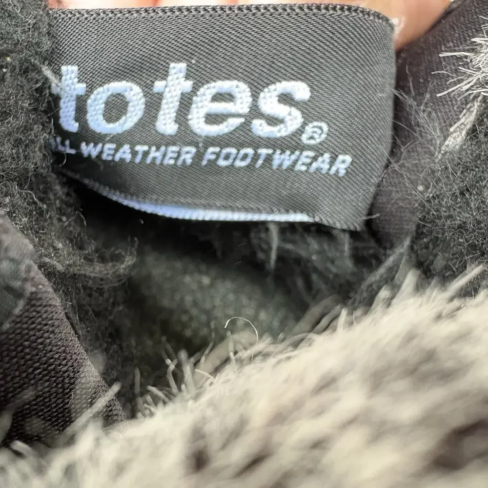 Totes Eileen Black Faux Fur Lined Ankle Snow Boots Zip Synthetic 6.5W